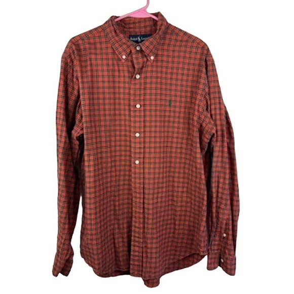Ralph Lauren Orange plaid classic fit long sleeve button down shirt size Large - Picture 1 of 5